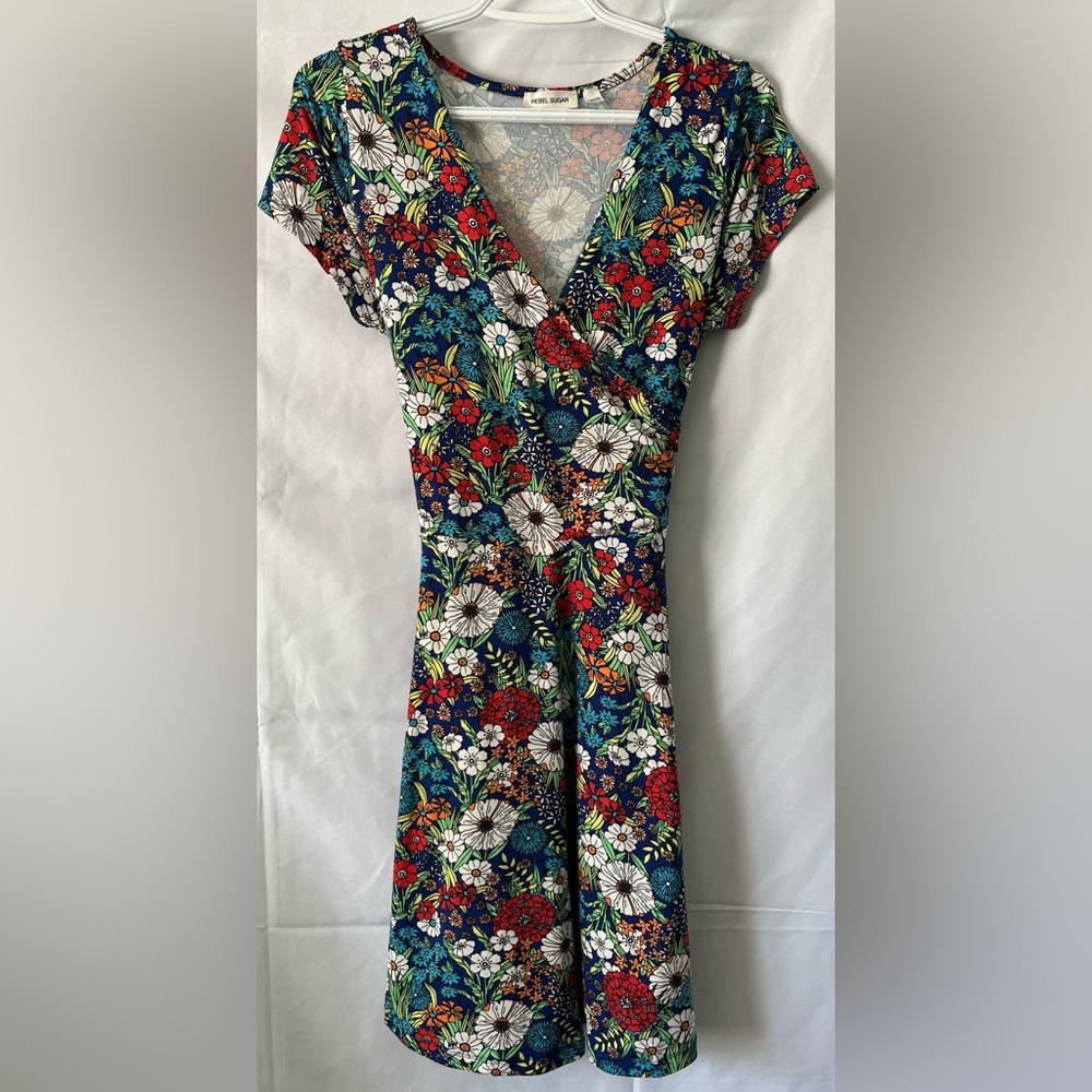 Rebel Sugar Floral Faux Wrap Cottagecore Mini Dress